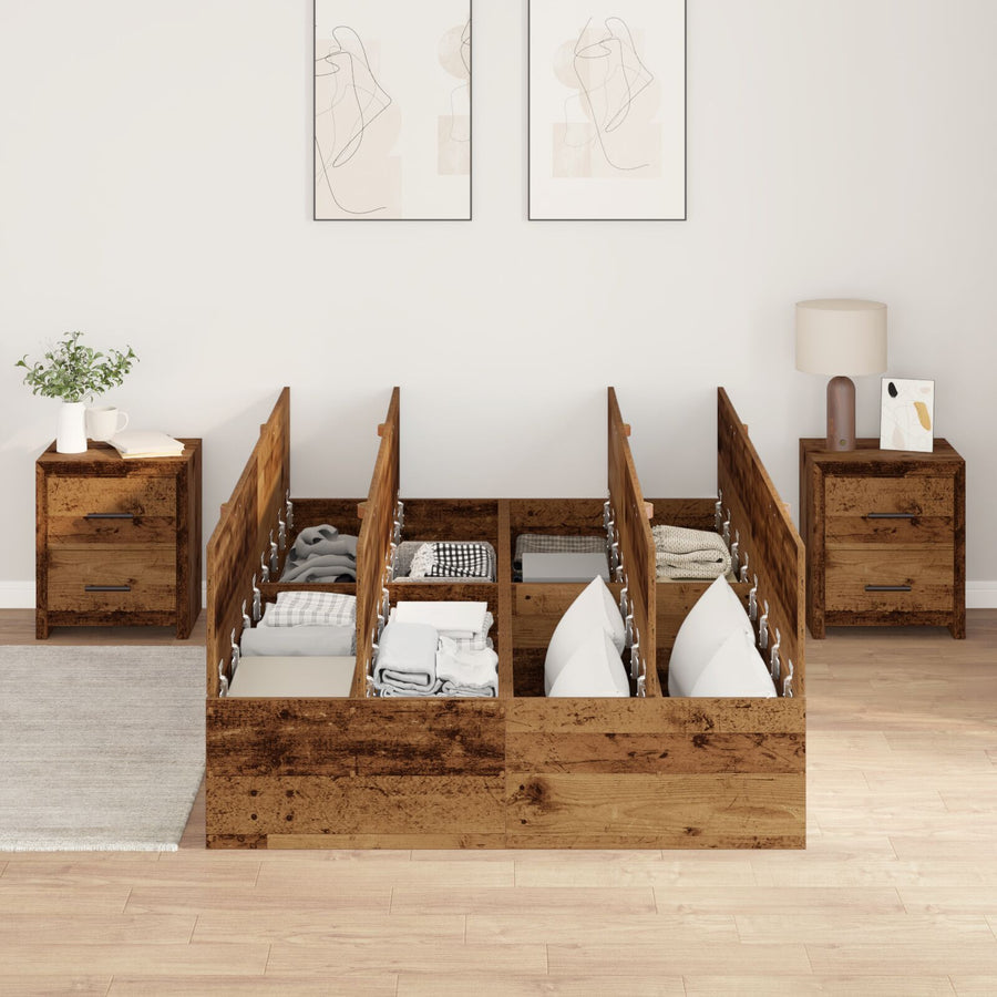 Opbergbedframe Oud Hout 120 x 190 cm