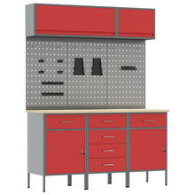 8-Delige Werkbank Set Staal 3x (84/84/85 cm) Rood 3x kast + 3x prikbord + 2x kast met deur