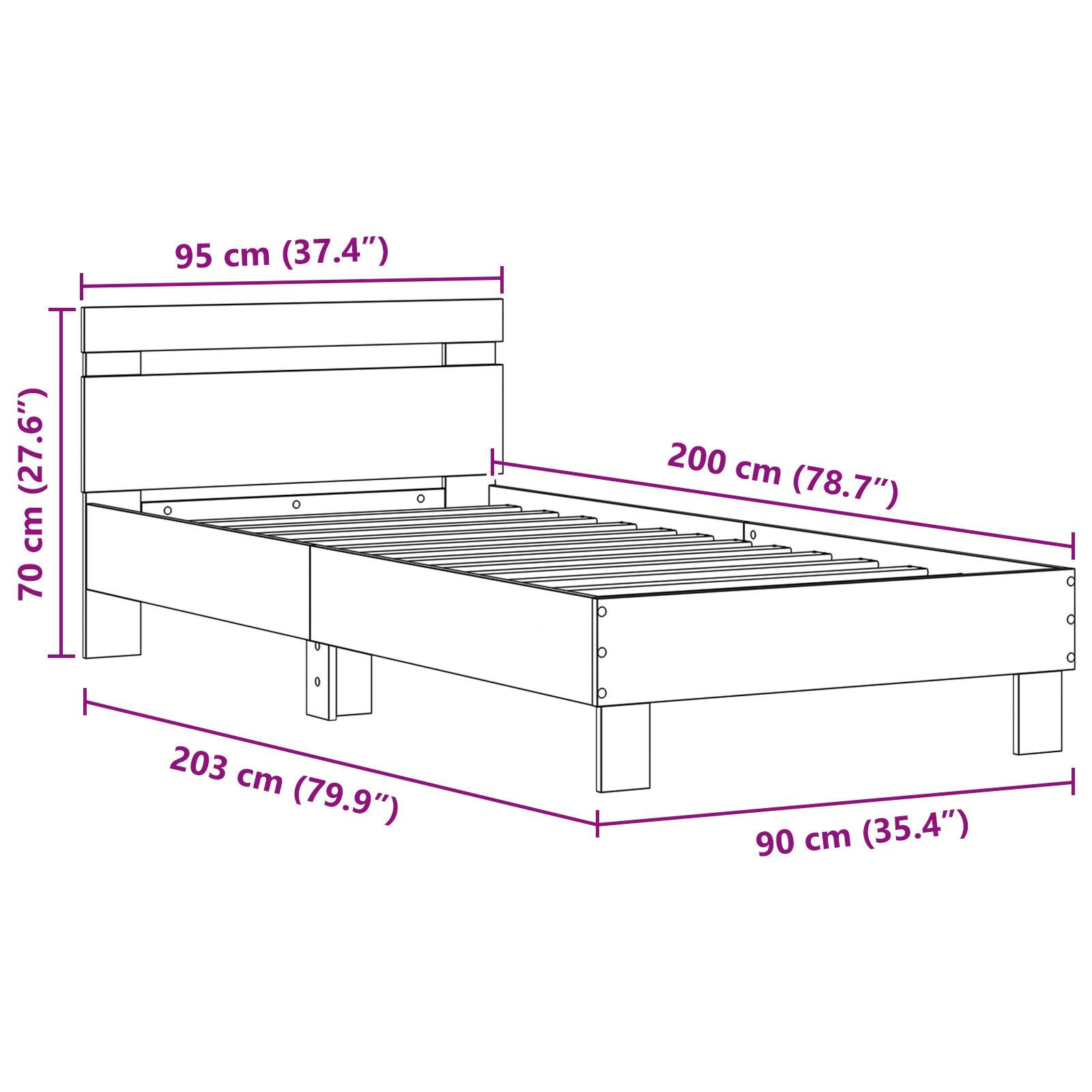 Bedframe Met Led-Verlichting Gefabriceerd Hout Zwart Eiken 90 x 200 cm