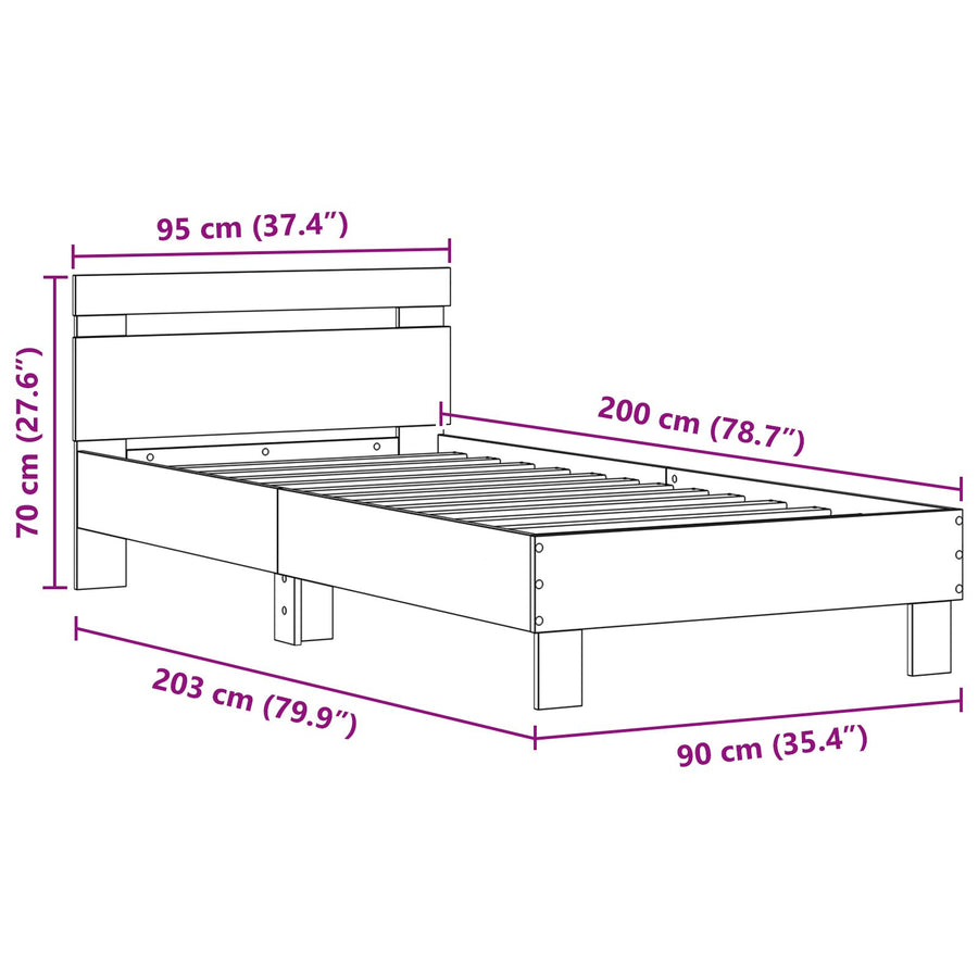 Bedframe Met Led-Verlichting Gefabriceerd Hout Zwart Eiken 90 x 200 cm