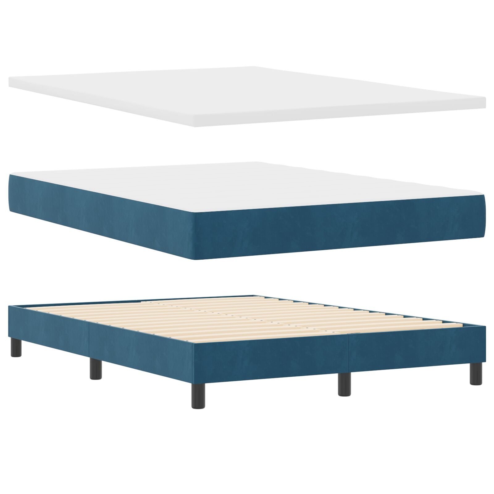 Boxspringbed Met Matras Donkerblauw 140X190 Cm Fluweel Blauw