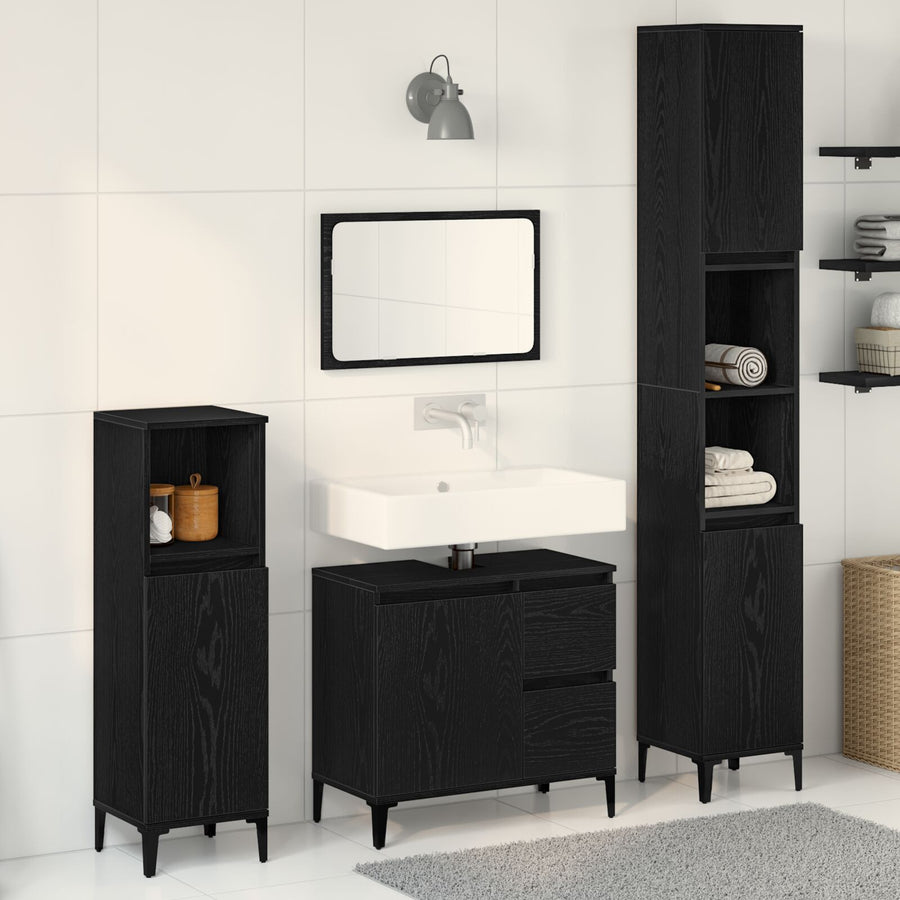 Badkamermeubel Set Set Van 3 Zwart Eiken Mdf