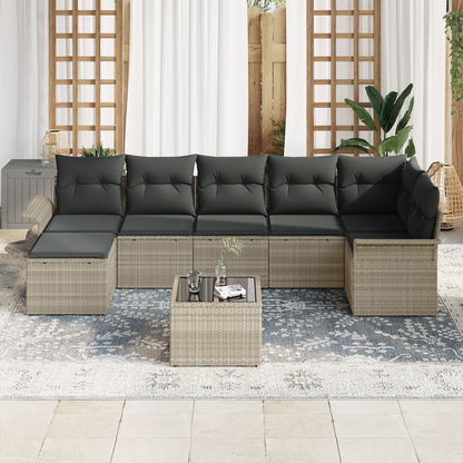 8-Delige Tuinbankset Met Kussens Grijs Poly Rattan
