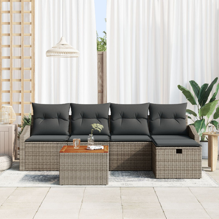 6-Delige Tuin Sofa Set Met Kussens Grijze Poly Rattan Wit