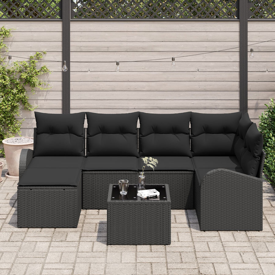 7 Stuks Tuinbank Set Met Kussens Beige Poly Rattan