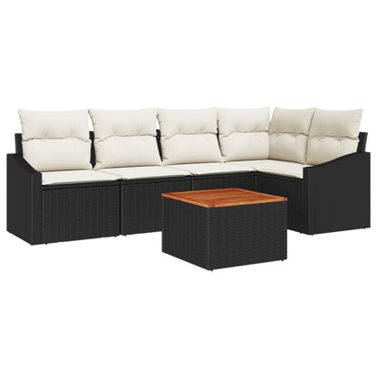 6-Delige Tuin Sofa Set Met Kussens Zwart Poly Rattan Acacia