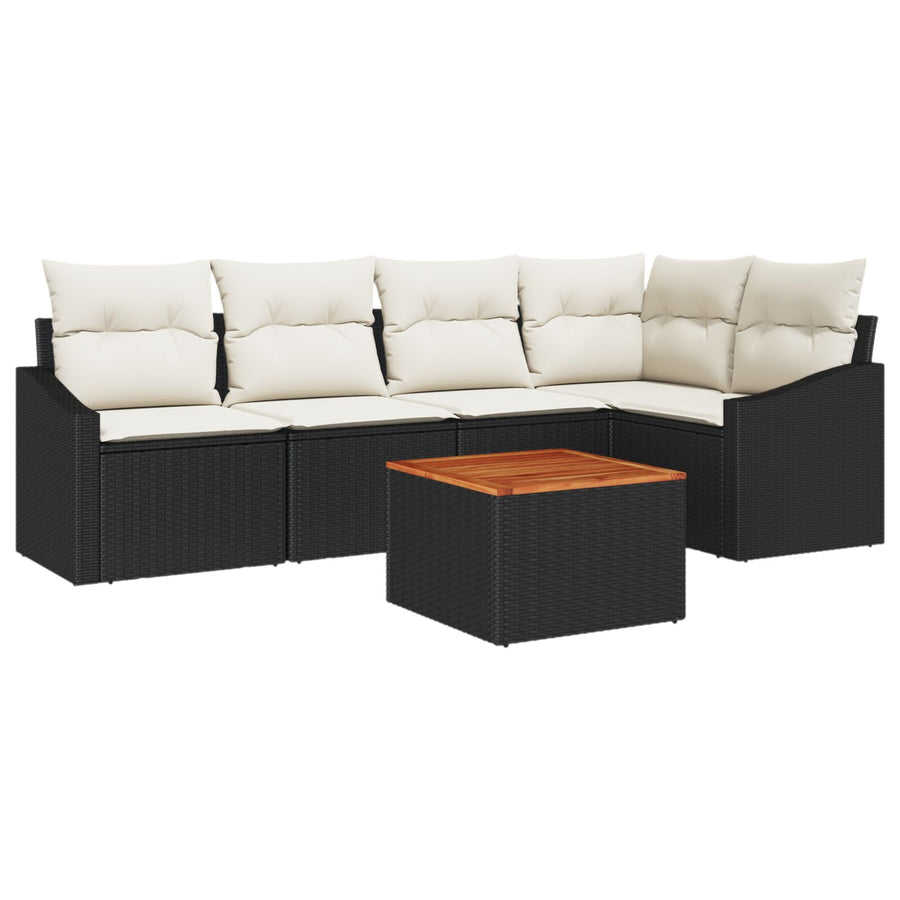 6-Delige Tuin Sofa Set Met Kussens Zwart Poly Rattan Acacia