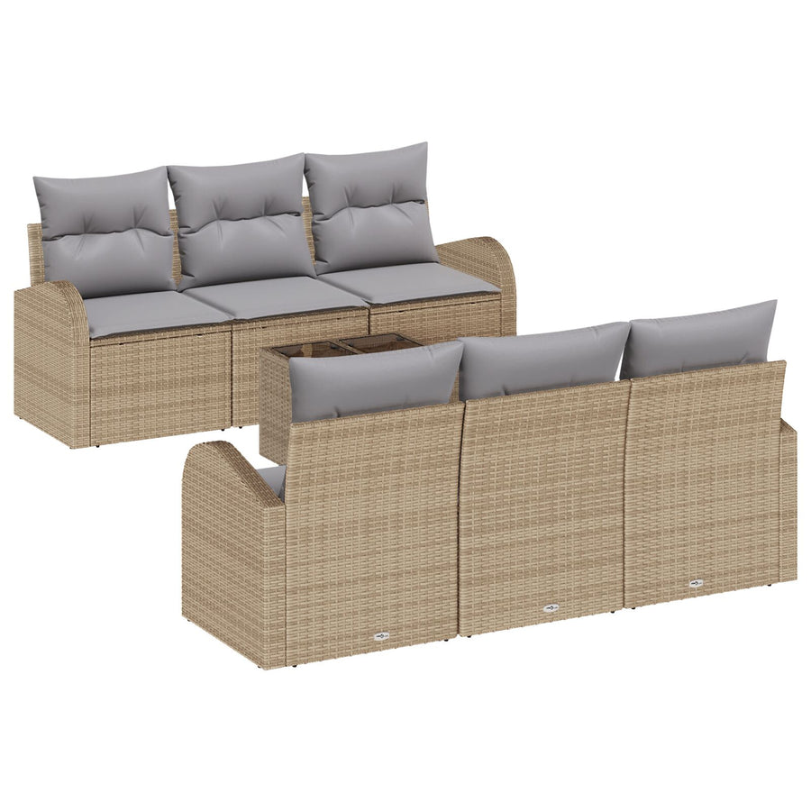 7-Delige Tuin Sofa Set Met Kussens Beige Poly Rattan
