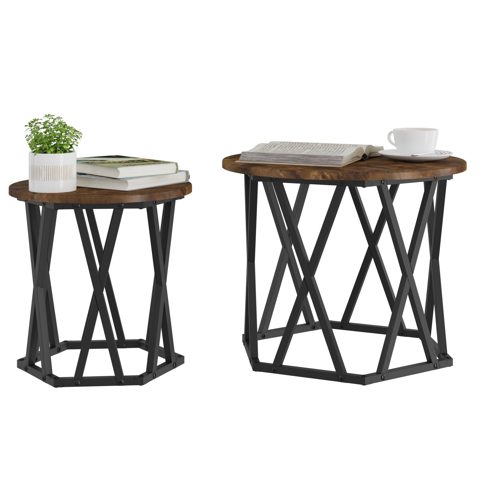 Nesting Bijzettafels 2-Delige Set Mdf Gerookt eiken