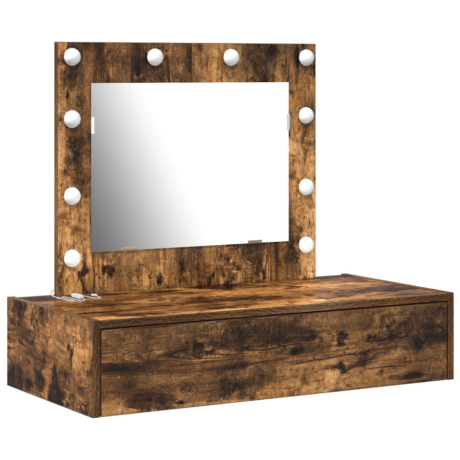 Wandkaptafel Verlichting 83 x 40 x 70 cm Gerookt eiken met LED