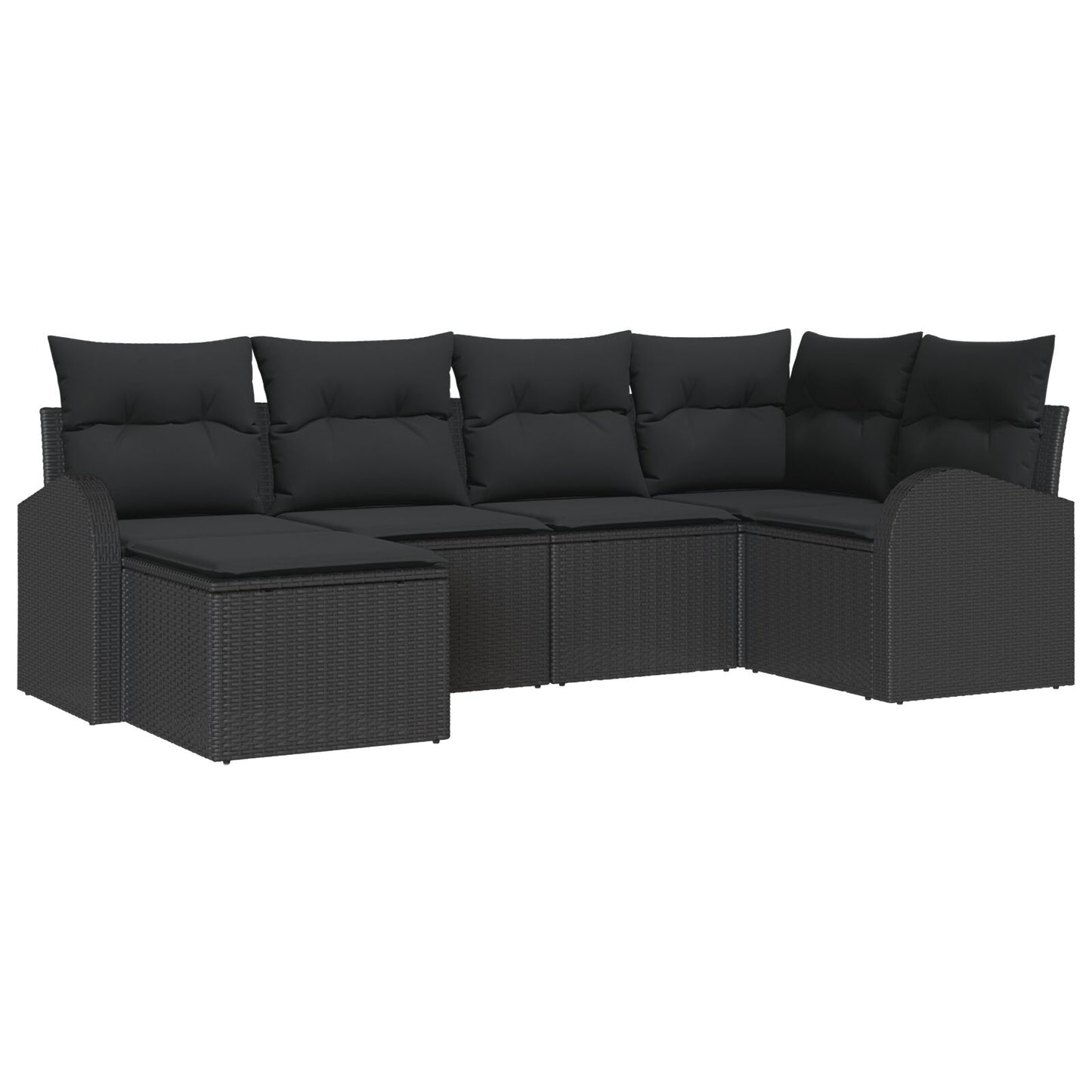 6-Delige Tuin Sofaset Met Kussens Zwart Poly Rattan