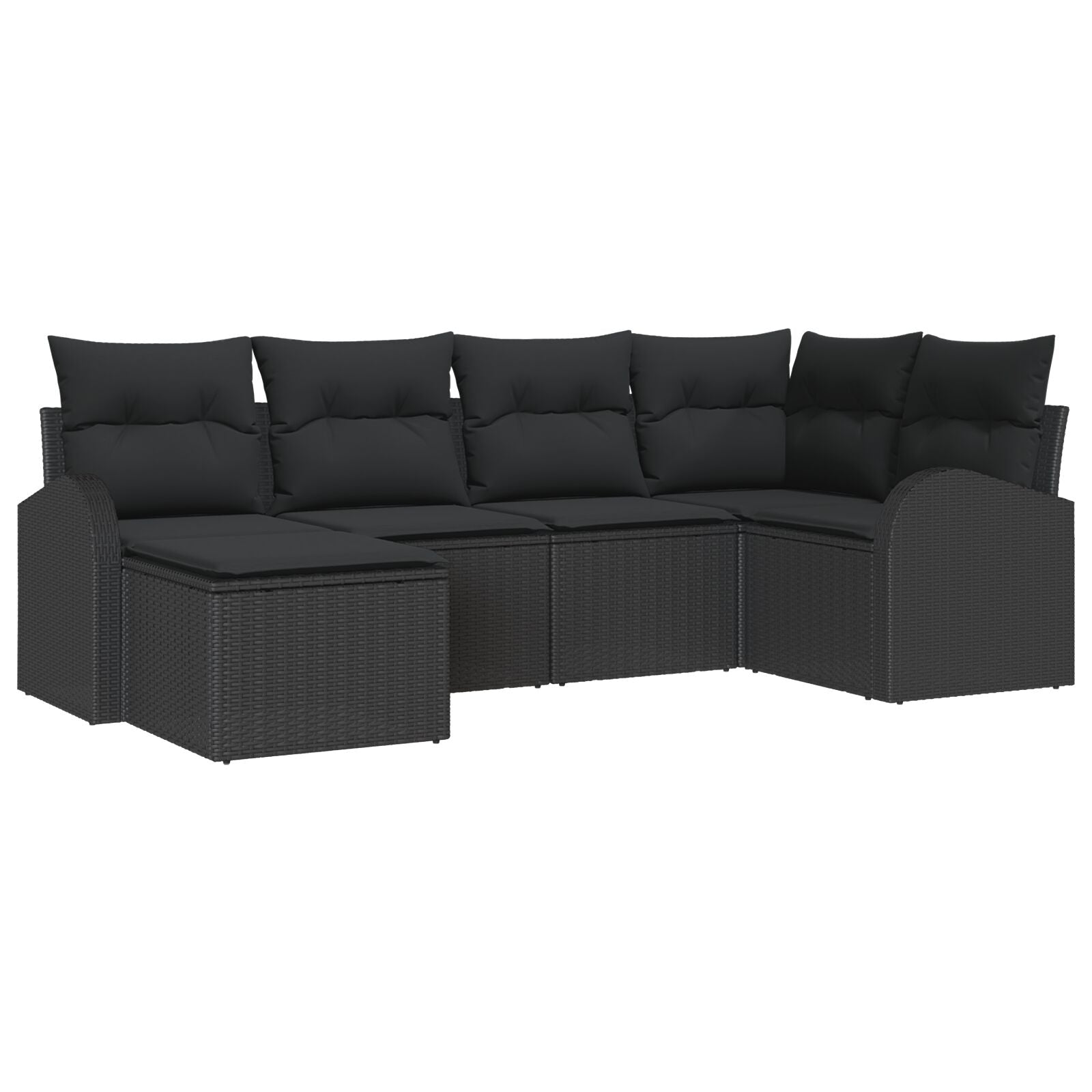 6-Delige Tuin Sofaset Met Kussens Zwart Poly Rattan