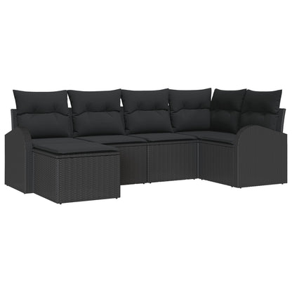 6-Delige Tuin Sofaset Met Kussens Zwart Poly Rattan