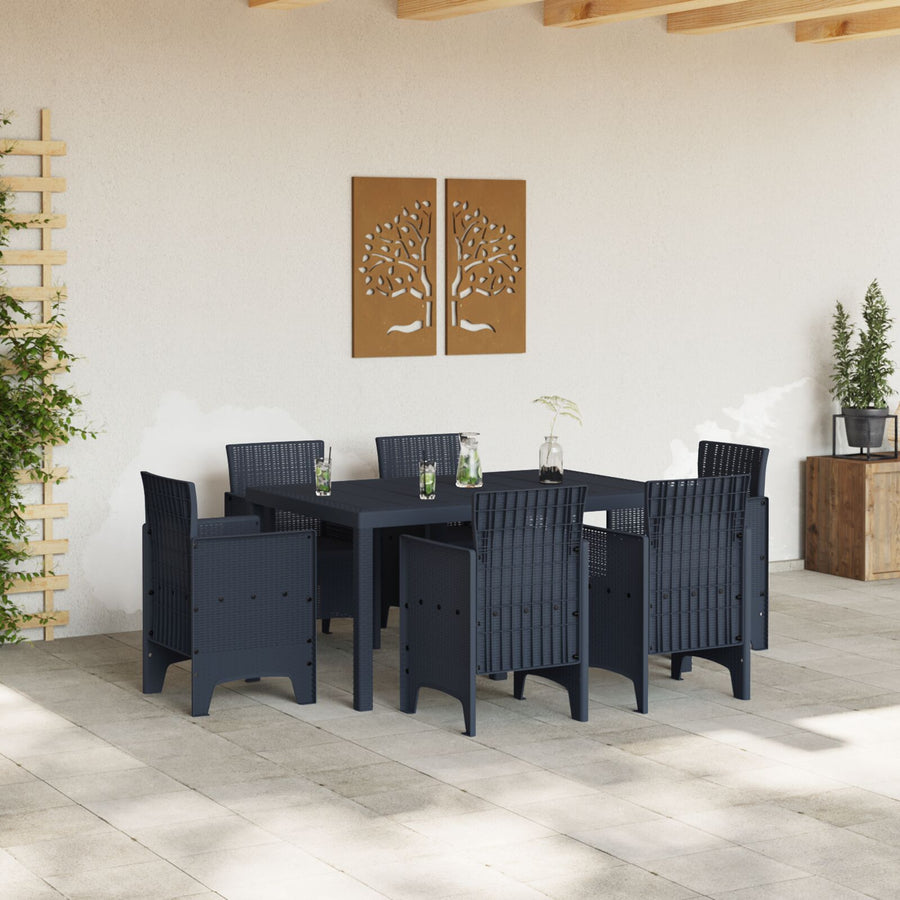 7-Delige Tuin Eettafel Set Antraciet Poly Rattan