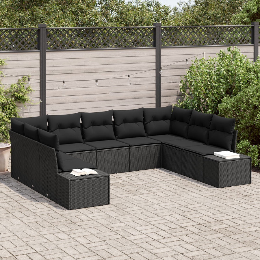 9 Delige Tuin Sofa Set Met Kussens Zwarte Poly Riet