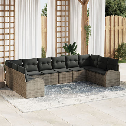 10-Delige Tuinschoon Set Met Kussens Grijs Poly Rattan