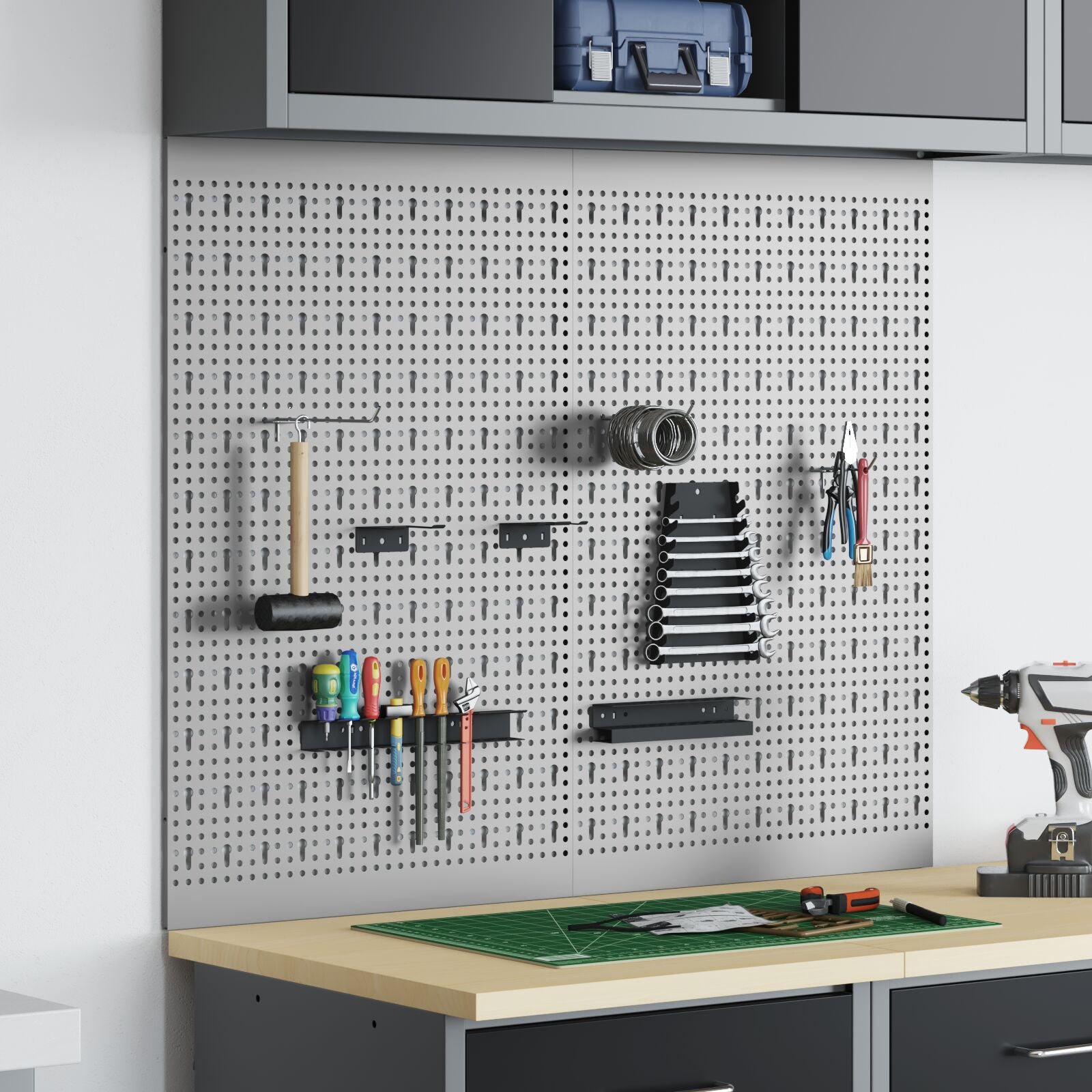 Pegboards 2 Pack Met 8 Accessoires, Grijs, 50X Staal 80 cm
