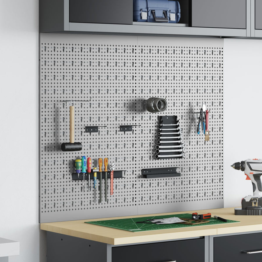 Pegboards 2 Pack Met 8 Accessoires, Grijs, 50X Staal 80 cm