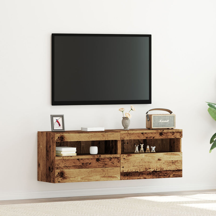 Tv Wandkasten Met Led Verlichting 2 Stuks Oud Hout Oude hout