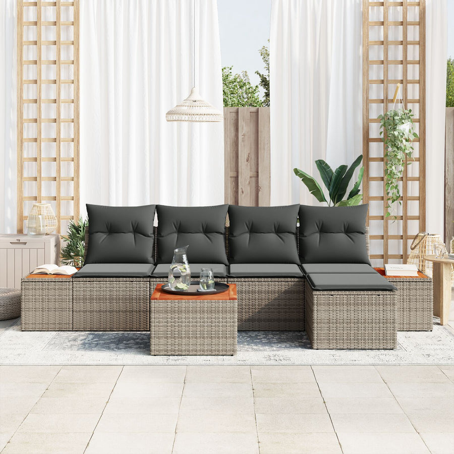 6-Delige Tuinsofa Set Met Kussens Grijs Poly Rattan Acacia