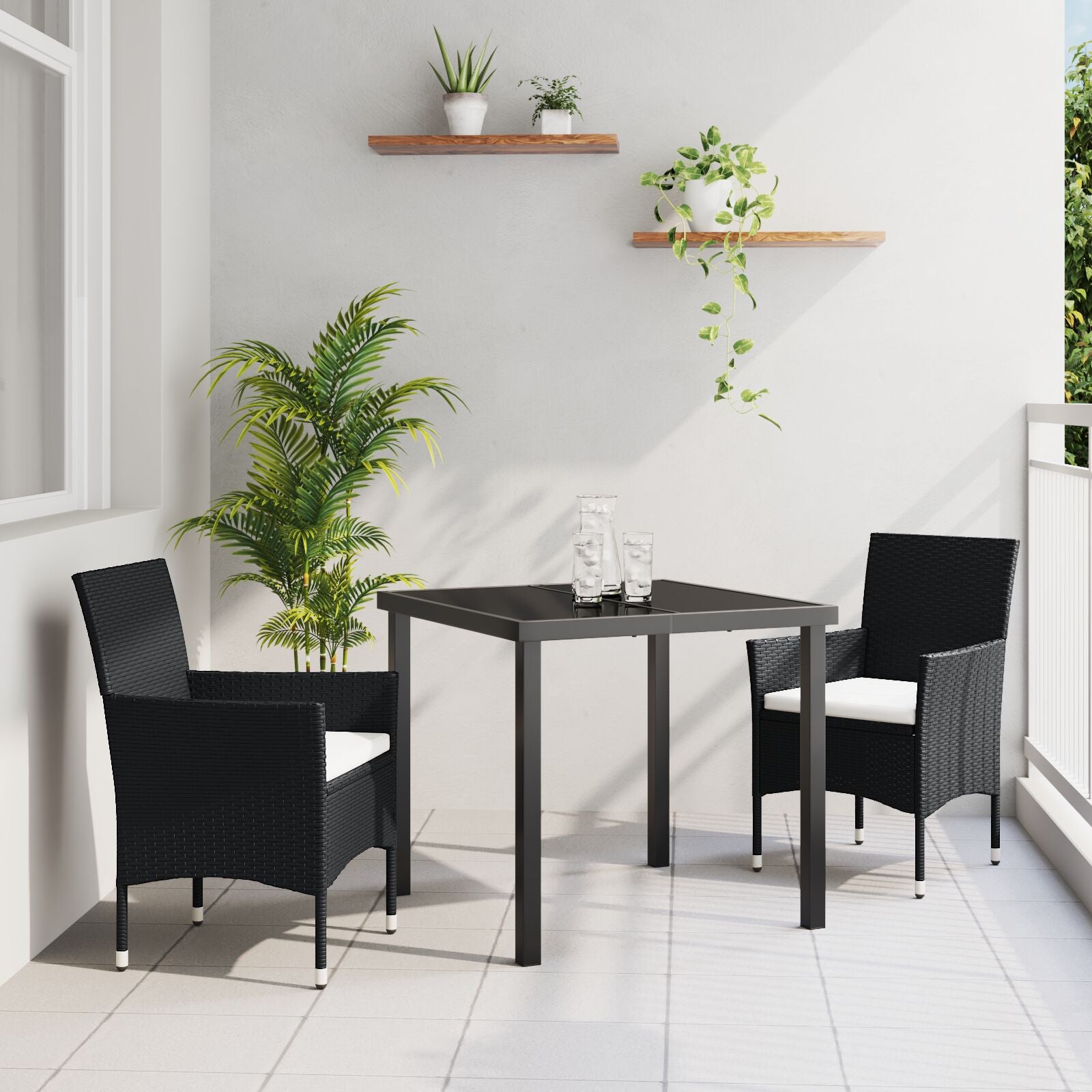 3-Delige Tuin Eet Set Zwart Poly Riet