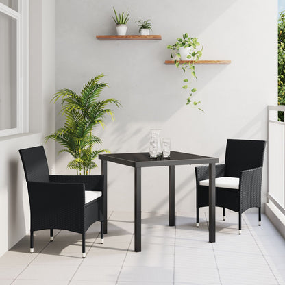3-Delige Tuin Eet Set Zwart Poly Riet