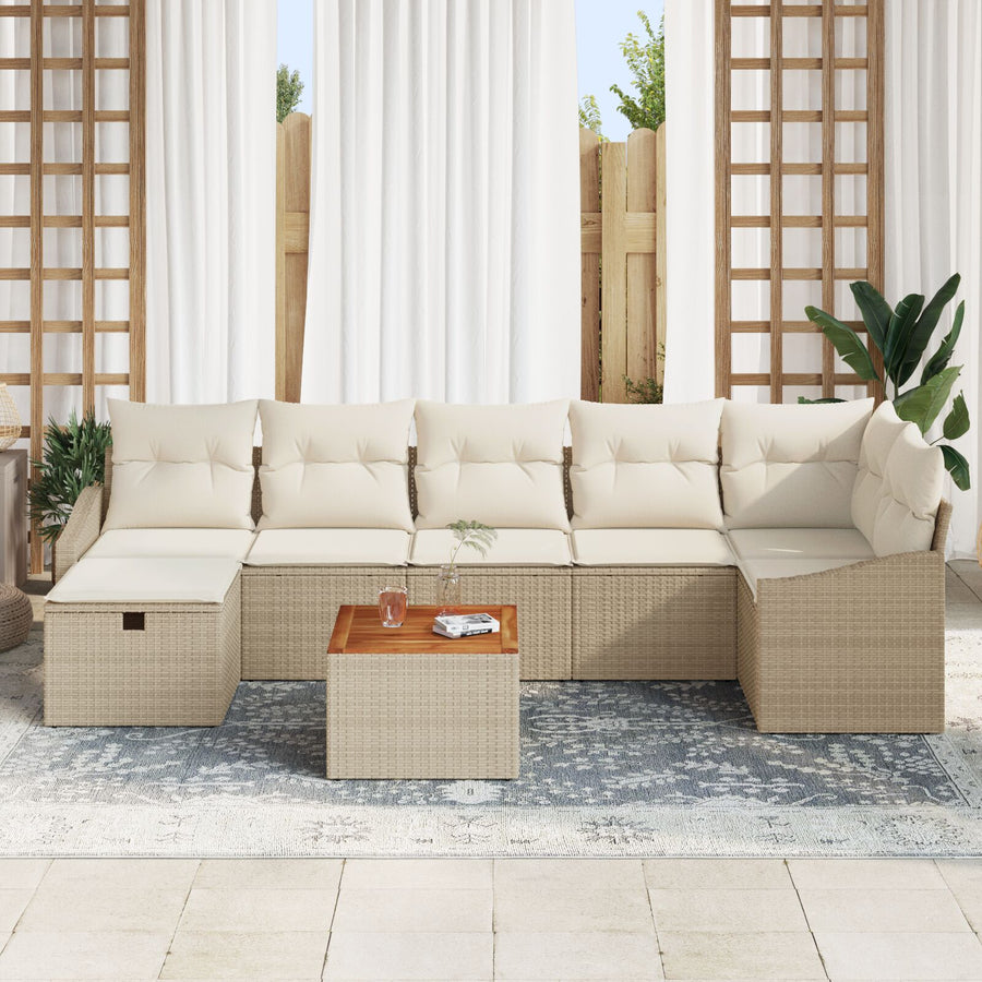8 Delig Tuin Sofa Set Met Kussens Beige Poly Rattan Wit