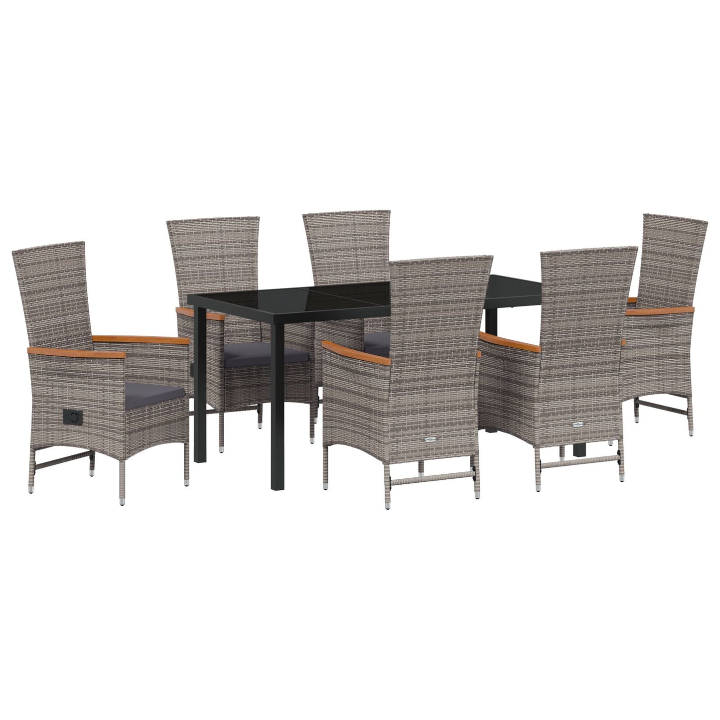 7-Delige Tuin Eetset Met Kussens Grijs Poly Rattan