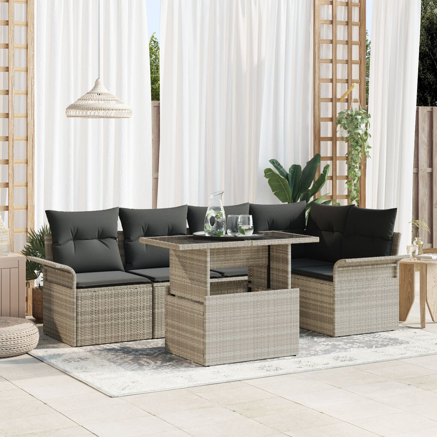 6-Delige Tuinsalonset Met Kussens Lichtgrijs Poly Rattan