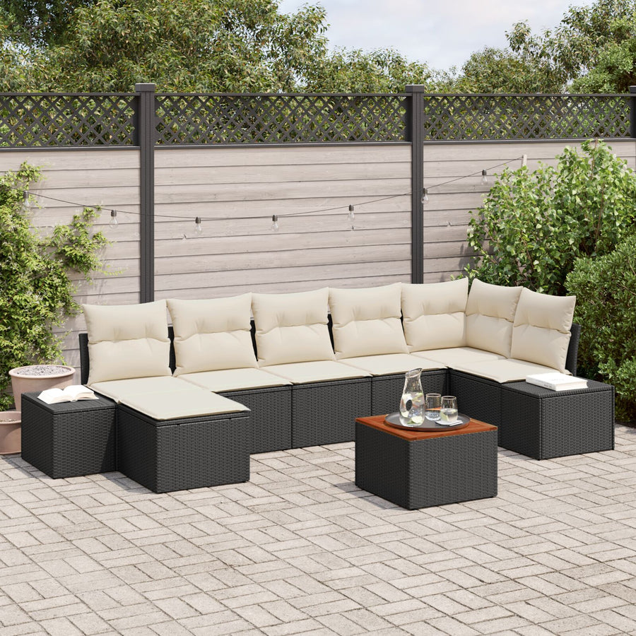 8-Delige Tuin Sofa Set Met Kussens Zwart Poly Rattan Acacia