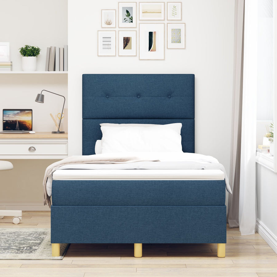 Boxspringbed Met Matras Blauw Klein Dubbel Stof Blauw