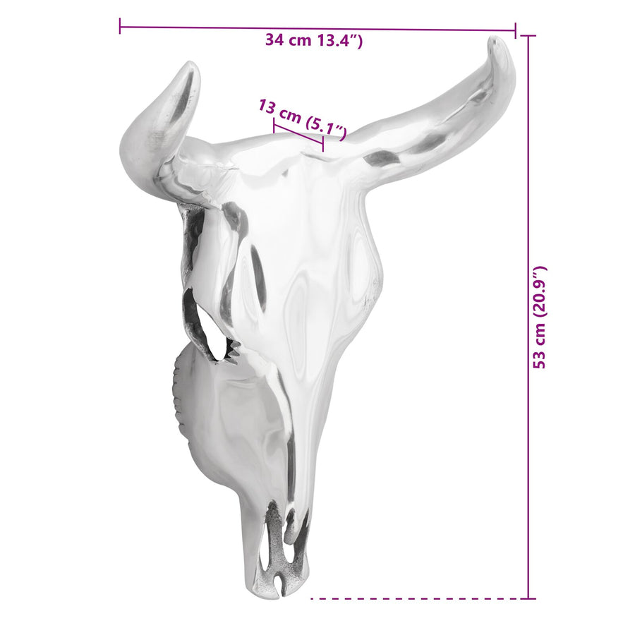 Wandmontage Stierenschedel Zilver 34X13X53 Cm Aluminium Gewone schedel