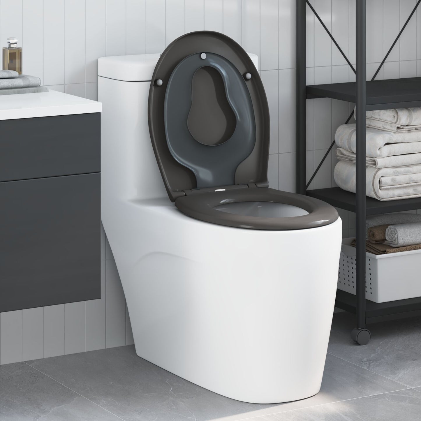 Familie Toiletbril Met Kinderbril Snelle Ontgrendeling Duroplast Anthraciet
