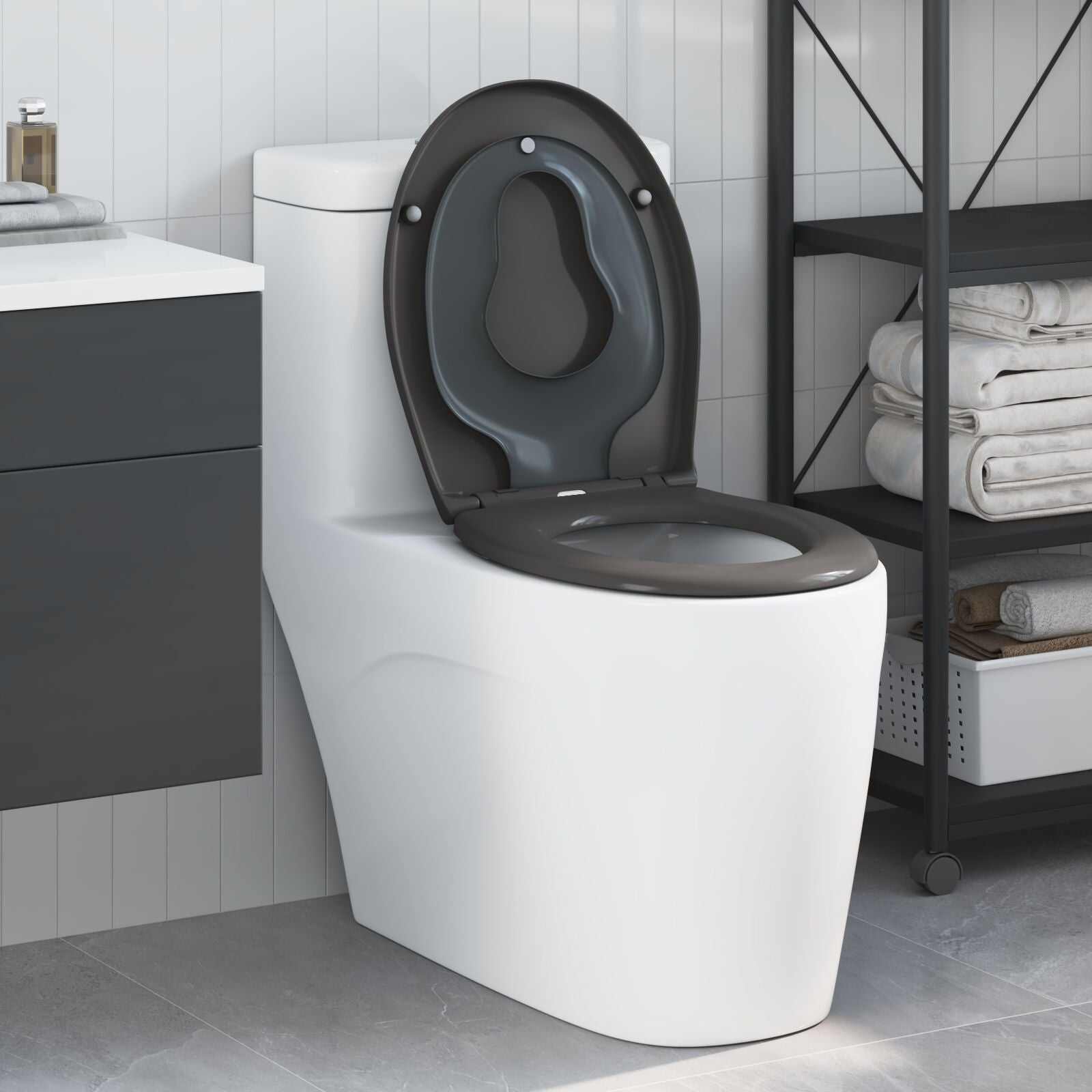 Familie Toiletbril Met Kinderbril Snelle Ontgrendeling Duroplast Anthraciet