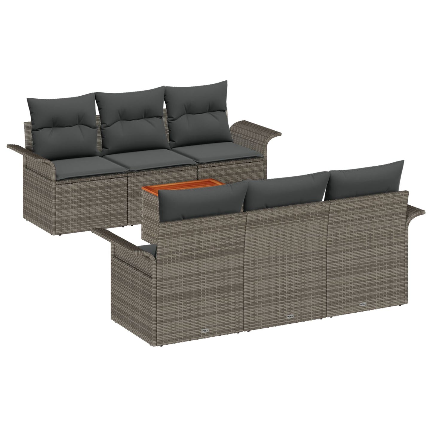 7-Delige Tuin Sofaset Met Kussens Grijs Poly Rattan Acacia