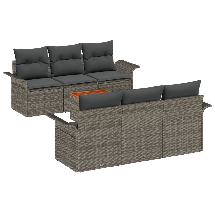 7-Delige Tuin Sofaset Met Kussens Grijs Poly Rattan Acacia
