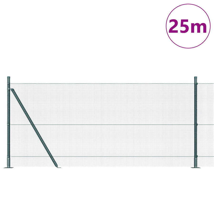 Gelaste Draadhek Met 13 Flenshekpalen Groen 0.8X25 M Staal Gegalvaniseerd Staal