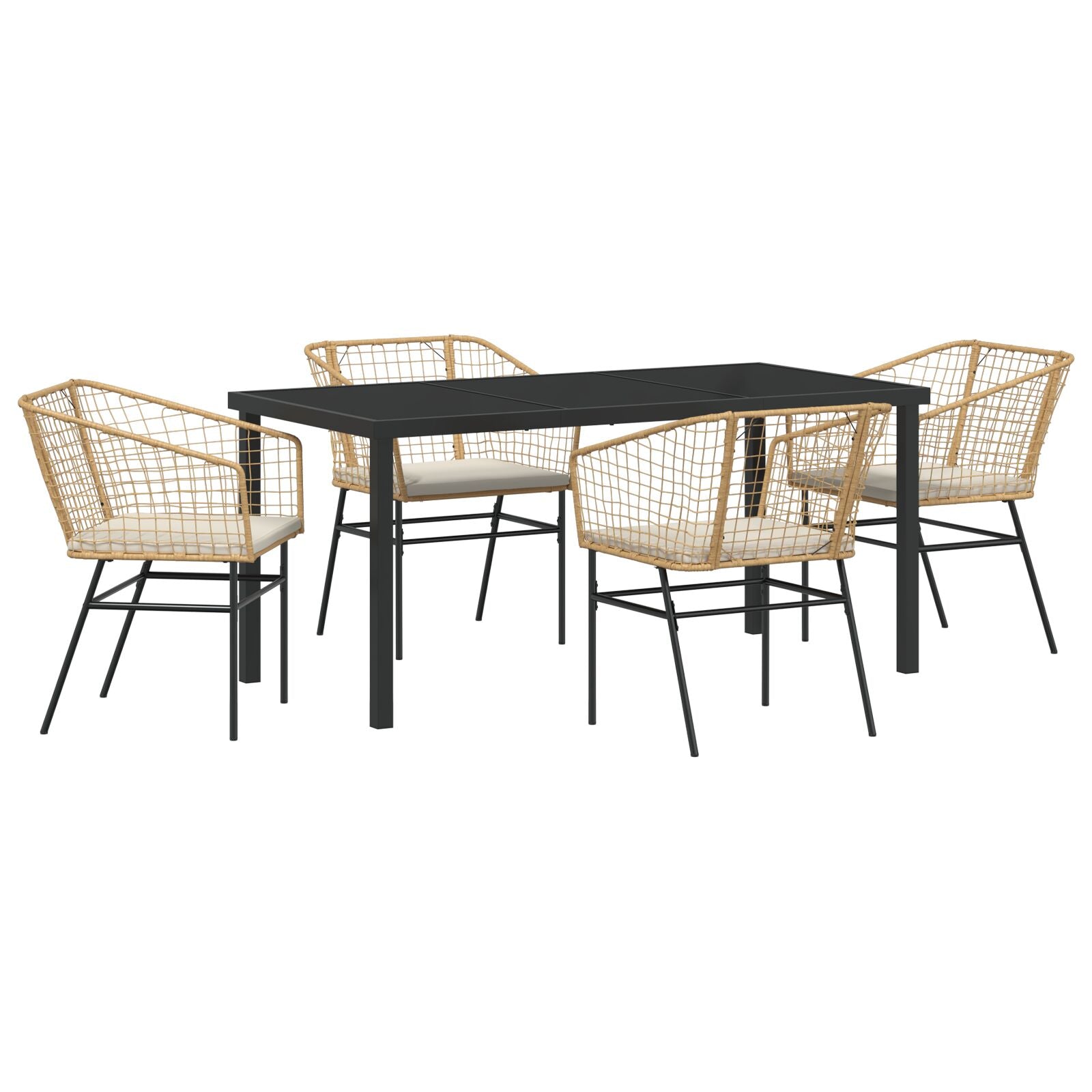 5-Delige Tuin Dining Set Met Kussens Bruin Poly Rattan