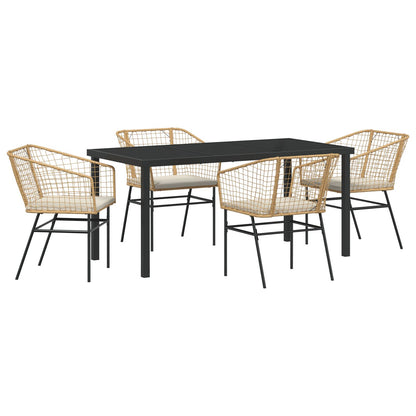 5-Delige Tuin Dining Set Met Kussens Bruin Poly Rattan