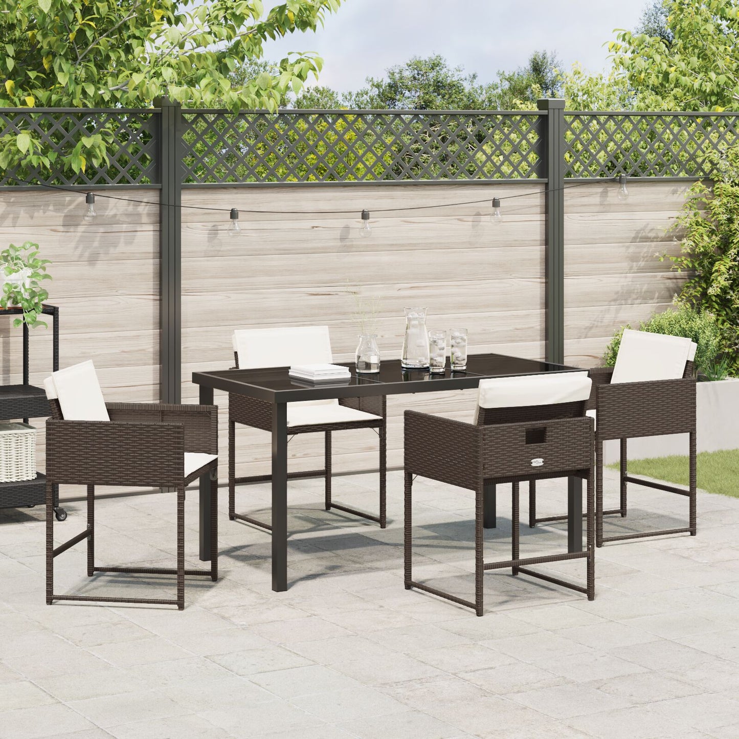 5-Delige Tuin Eetset Met Kussens Bruin Poly Rattan