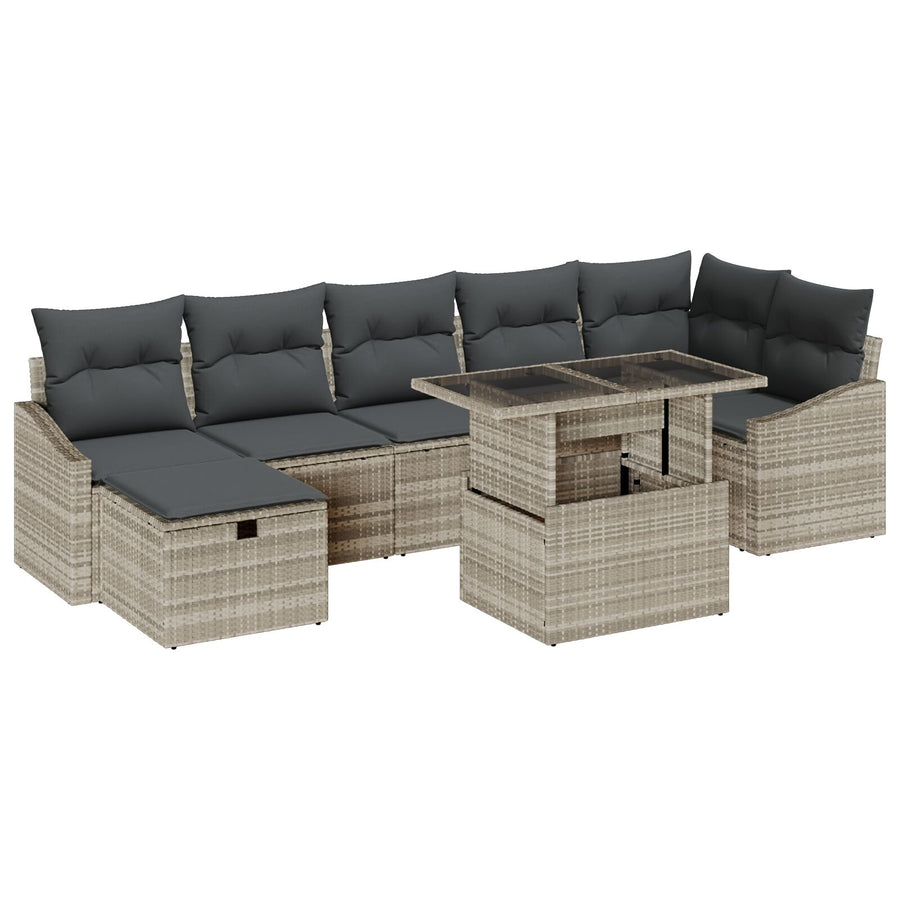 8-Delige Tuin Sofa Set Met Kussens Lichtgrijs Poly Rattan Wit