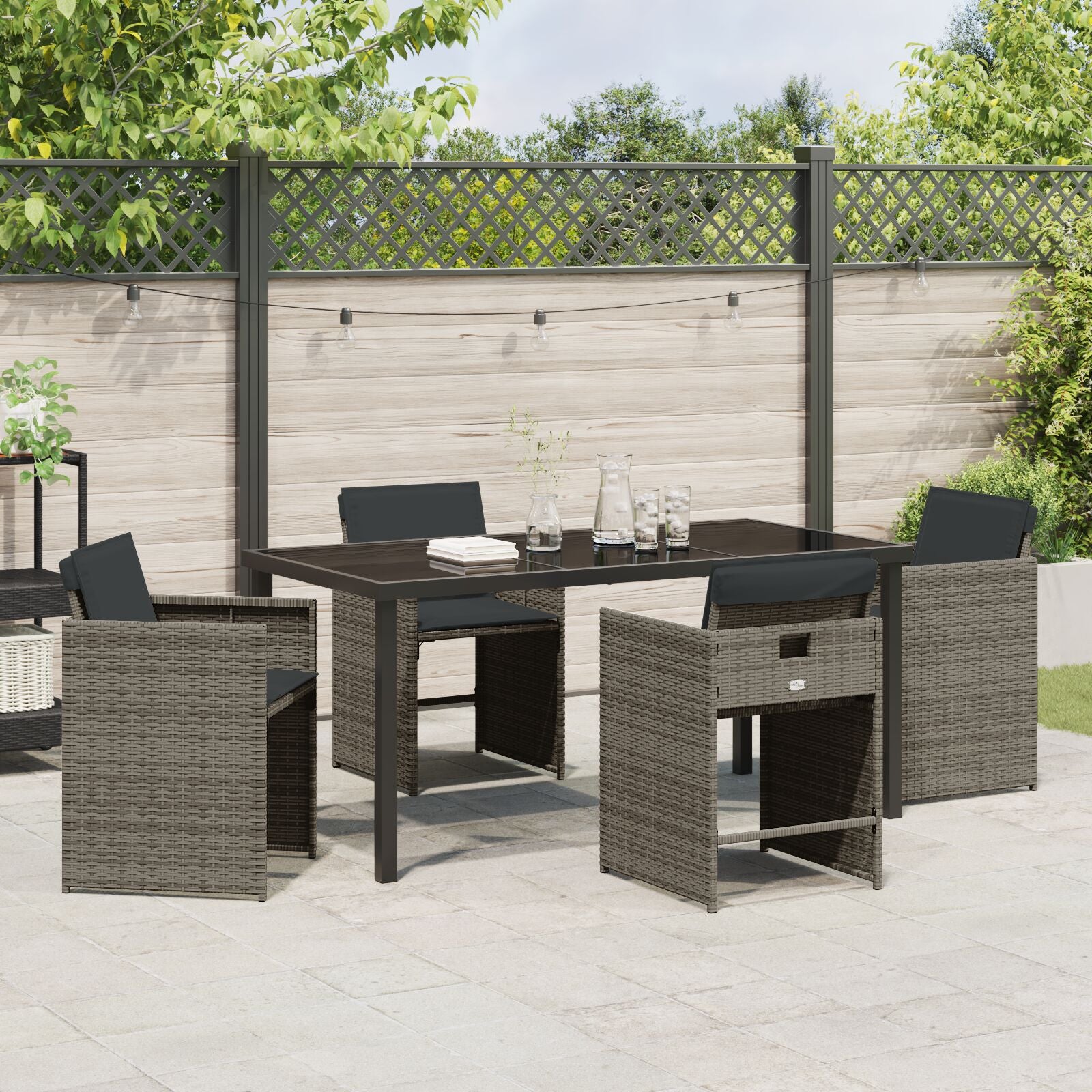 5-Delige Tuin Eettafelset Met Kussens Grijs Poly Rattan