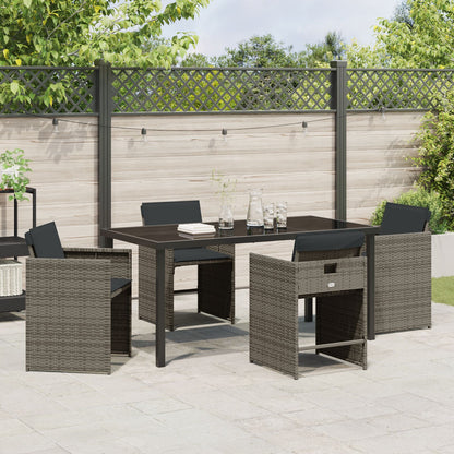 5-Delige Tuin Eettafelset Met Kussens Grijs Poly Rattan