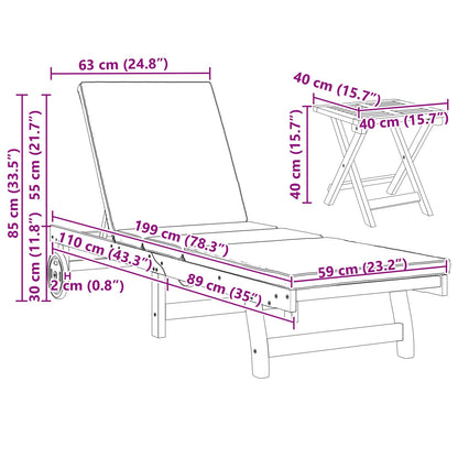 Rollen Zonnebedden 2 Stuks Met Tafel En Kussen Van Massief Acaciahout 3 Donkergrijs 2x ligstoel + tafel