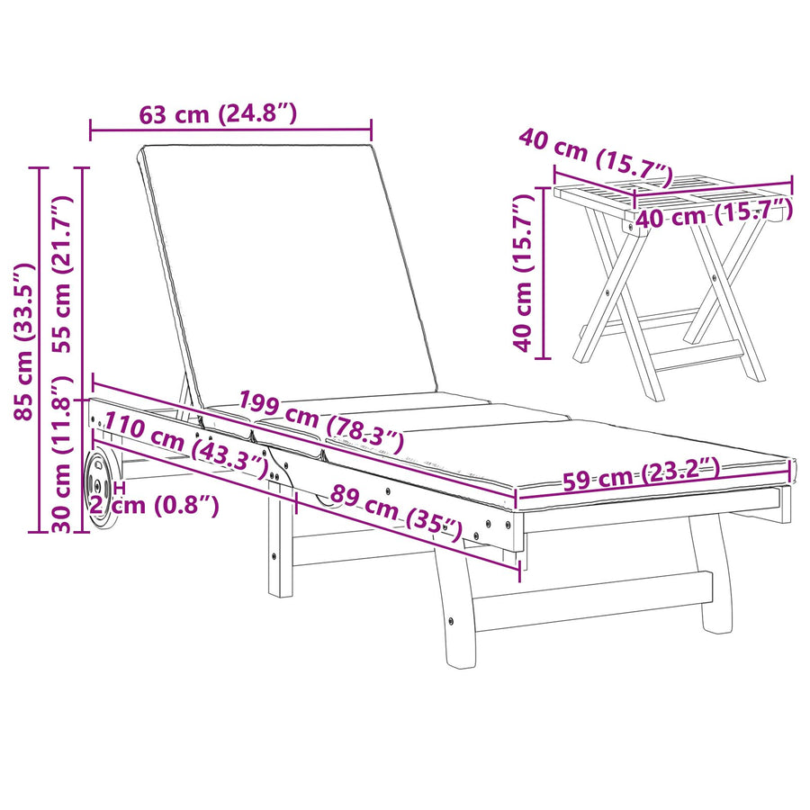 Rollen Zonnebedden 2 Stuks Met Tafel En Kussen Van Massief Acaciahout 3 Donkergrijs 2x ligstoel + tafel