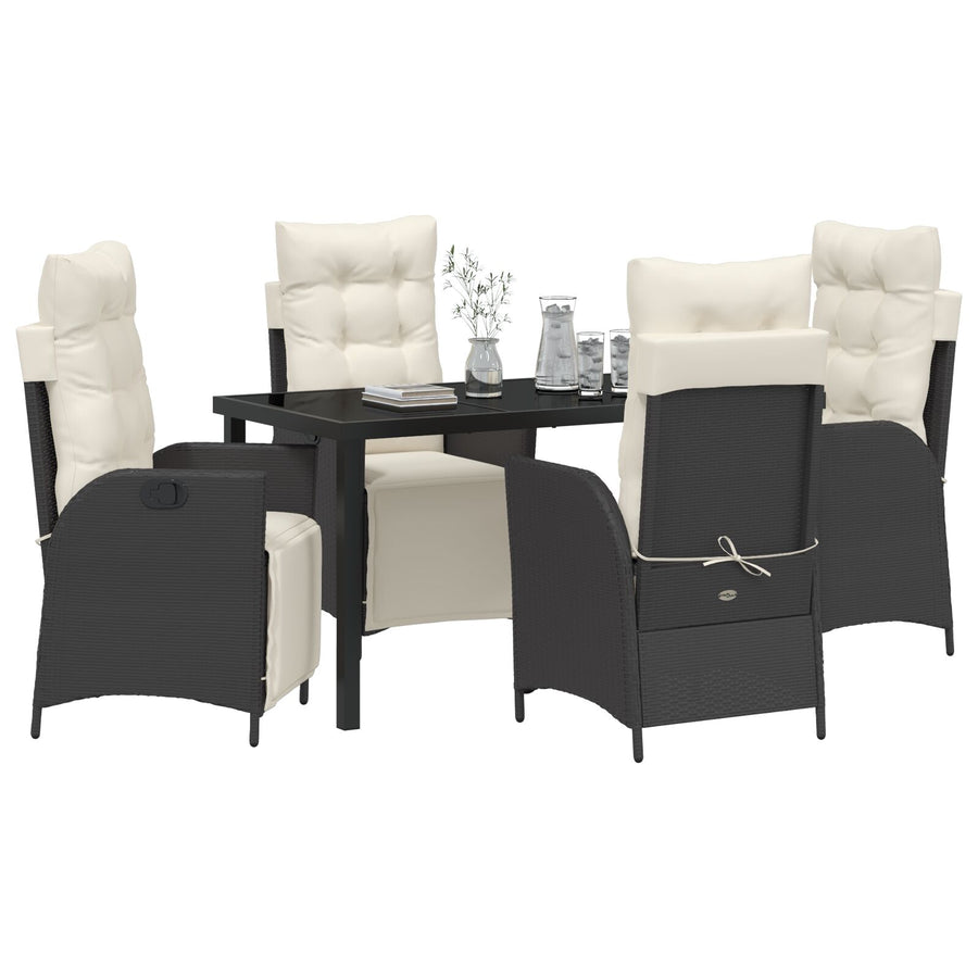 5-Delige Tuin Eetset Zwart Poly Rattan