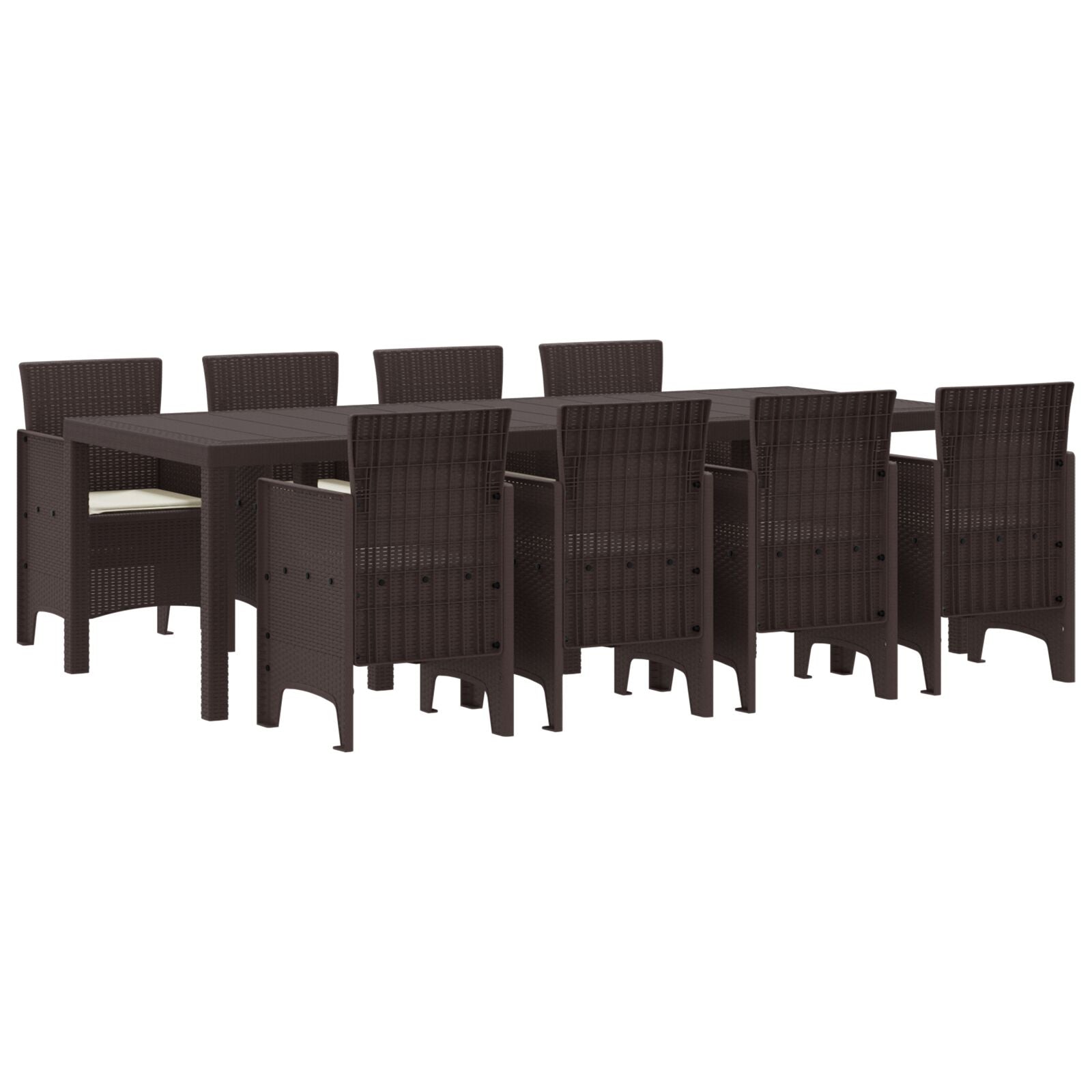 9-Delige Tuin Eettafel Set Met Kussens Bruin Poly Rattan