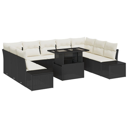 Tuin Sofa Set Set Van 10 Zwart, Crème Poly Rattan, Stof