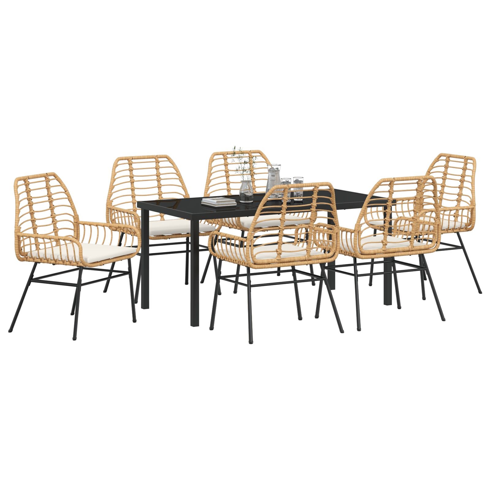 7-Delige Tuinset Met Kussens Bruin Poly Rattan