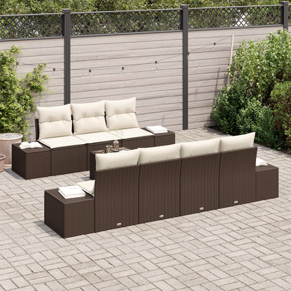 8-Delige Tuin Sofaset Met Kussens Bruin Poly Rattan